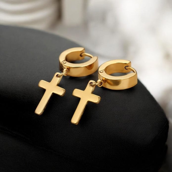 Boucles d'Oreilles Croix Pendante - Acier Inoxydable