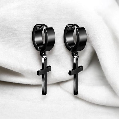 Boucles d'Oreilles Croix Pendante - Acier Inoxydable