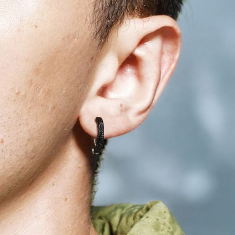 Boucles d'Oreilles Acier Noir et Argent  –  Anneaux Elégants