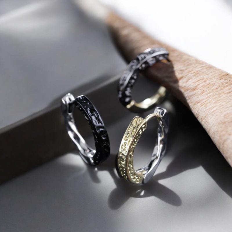 Boucles d'Oreilles Acier Noir et Argent  –  Anneaux Elégants