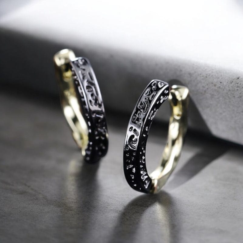 Boucles d'Oreilles Acier Noir et Argent  –  Anneaux Elégants