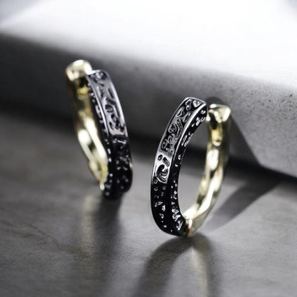 Boucles d'Oreilles Acier Noir et Argent  –  Anneaux Elégants
