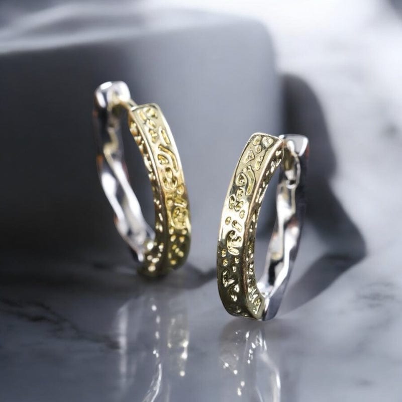 Boucles d'Oreilles Acier Noir et Argent  –  Anneaux Elégants