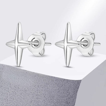 Boucles d’Oreilles Clous – Croix Stylisée en Acier Inoxydable Argenté