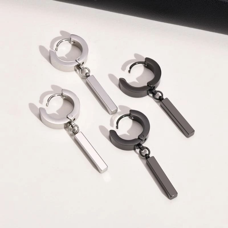 Boucles d’Oreilles Pendantes Barre – Acier Inoxydable Homme