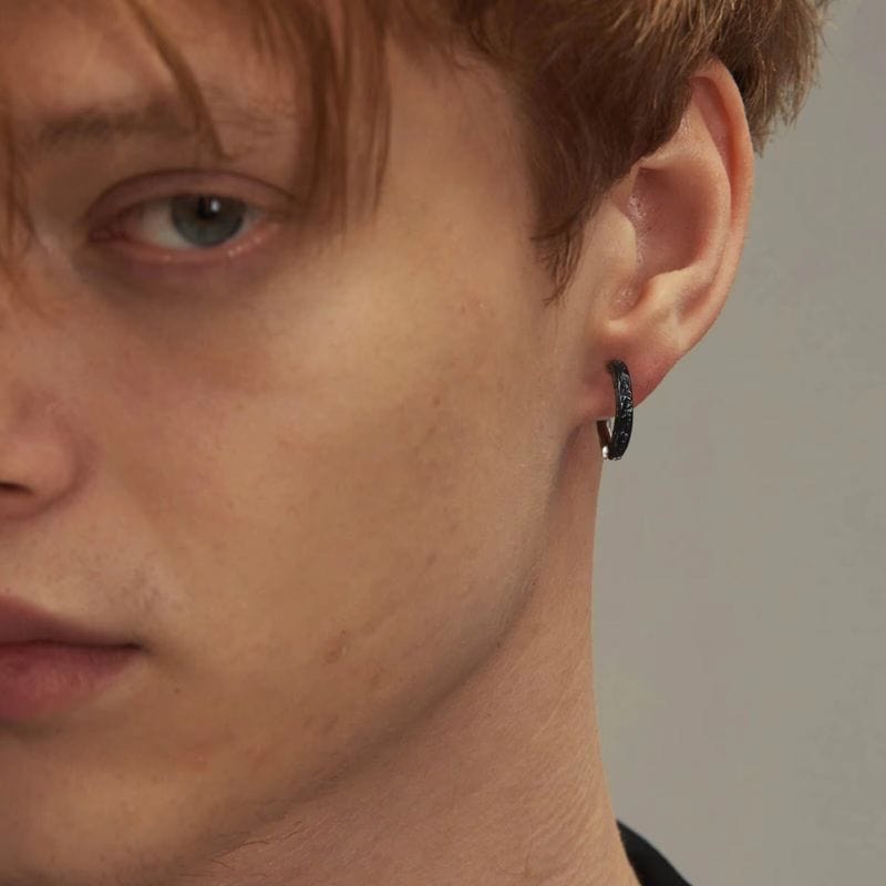 Boucles d'Oreilles Acier Noir et Argent  –  Anneaux Elégants