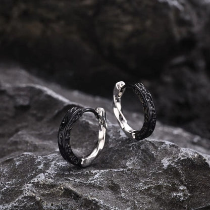 Boucles d'Oreilles Acier Noir et Argent  –  Anneaux Elégants
