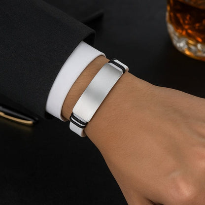 Bracelet Homme Personnalisé Manchette - Silicone et Acier