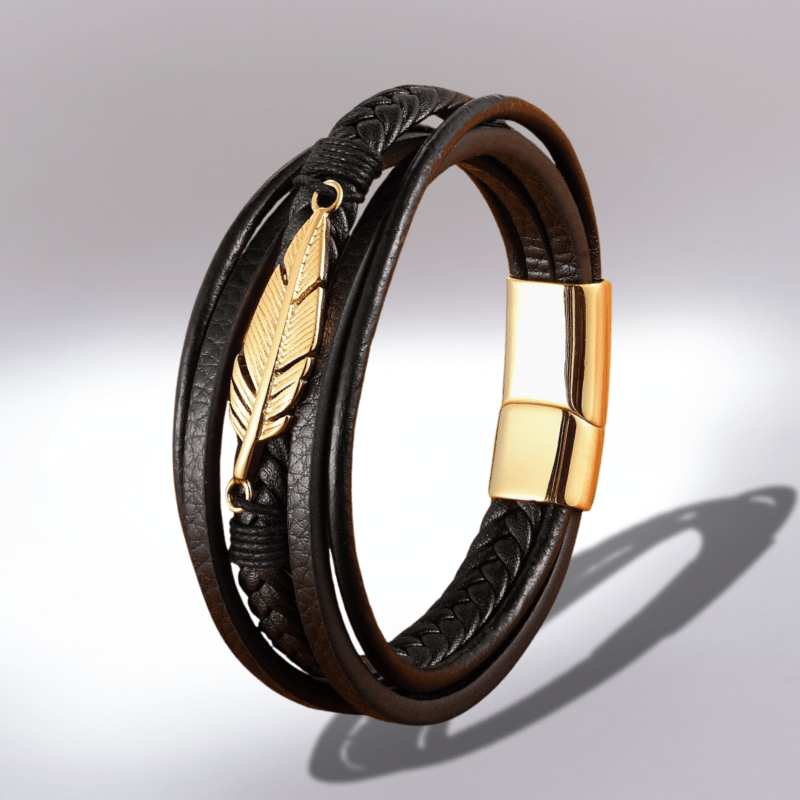 Bracelet Cuir et Plume en Acier