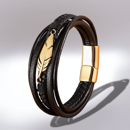 Bracelet Cuir et Plume en Acier