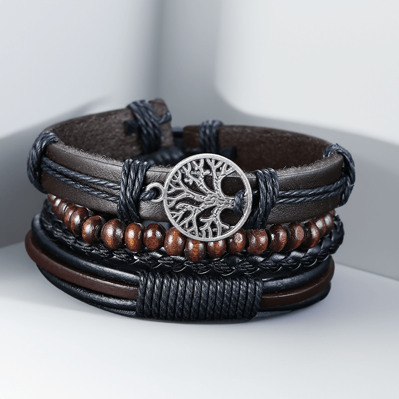 Bracelet en cuir et perles arbre de vie