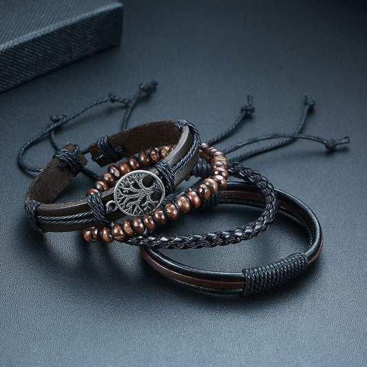 Bracelet en cuir et perles arbre de vie