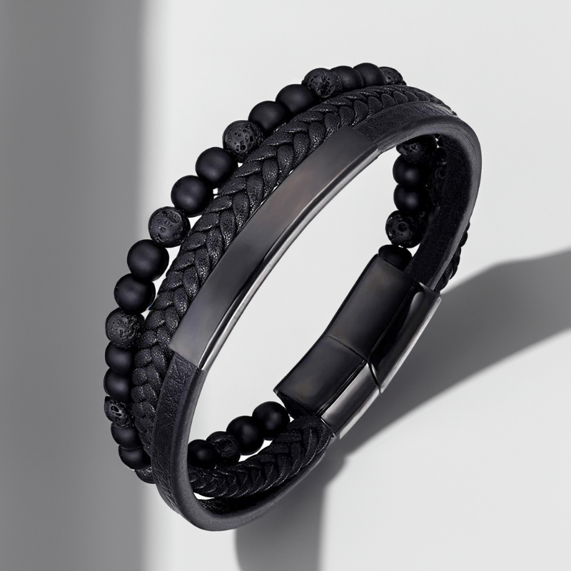 Bracelet en Cuir Noir et Perles