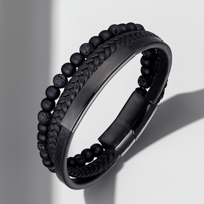 Bracelet en Cuir Noir et Perles