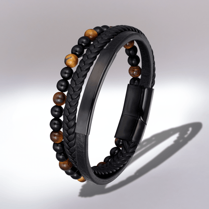 Bracelet en Cuir Noir et Perles
