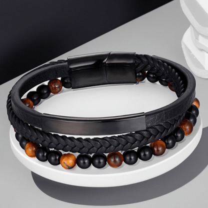 Bracelet en Cuir Noir et Perles