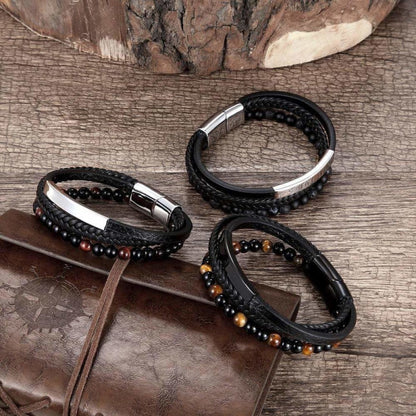 Bracelet en Cuir Noir et Perles