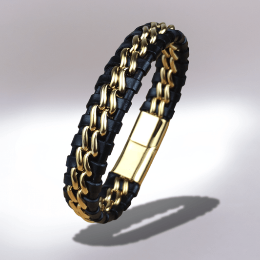 Bracelet en cuir tressé et acier inoxydable