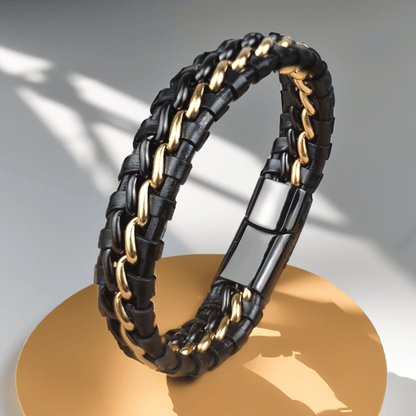 Bracelet en cuir tressé et acier inoxydable