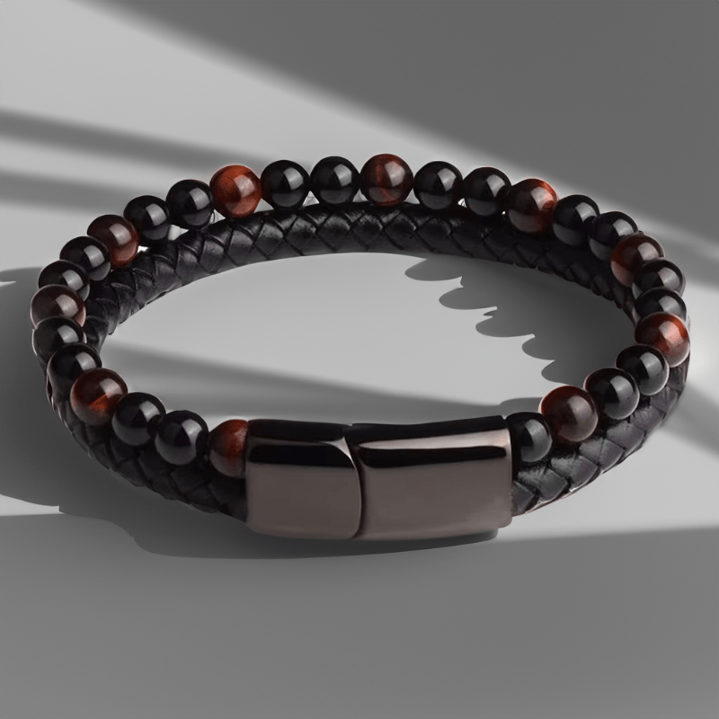 Bracelet en Cuir Tressé et Perles Naturelles