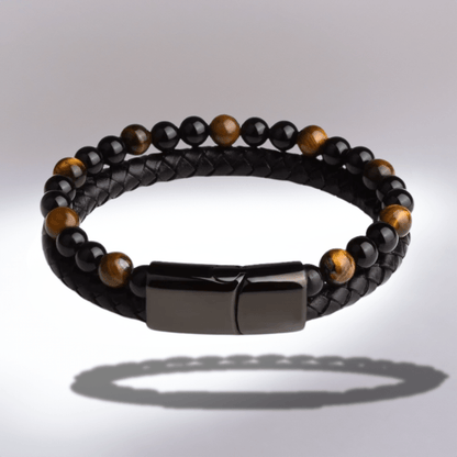 Bracelet en Cuir Tressé et Perles Naturelles