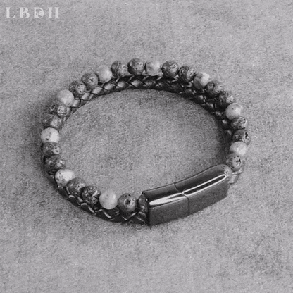 Bracelet en Cuir Tressé et Perles Naturelles