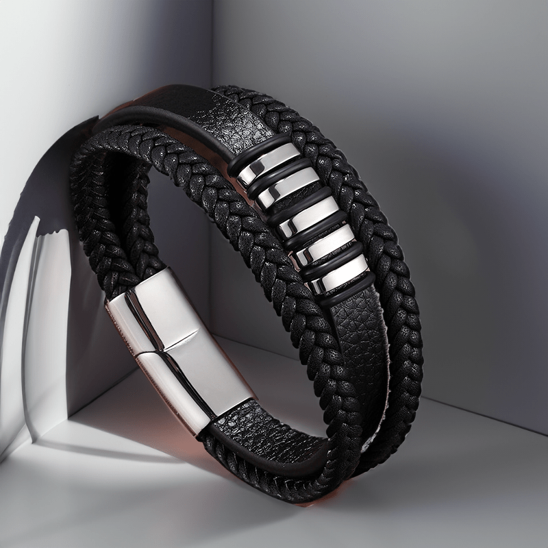 Bracelet en Cuir Véritable et Acier