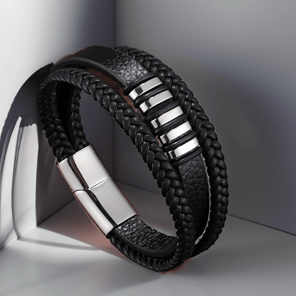 Bracelet en Cuir Véritable et Acier
