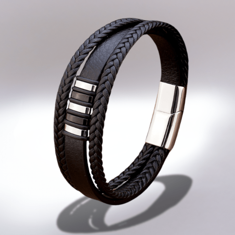 Bracelet en Cuir Véritable et Acier