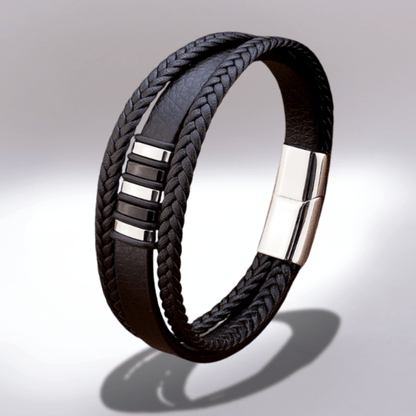 Bracelet en Cuir Véritable et Acier