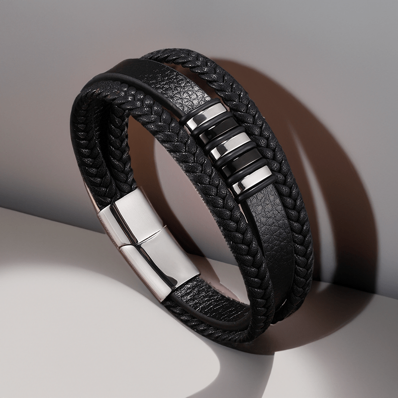 Bracelet en Cuir Véritable et Acier