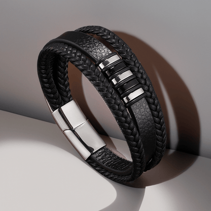 Bracelet en Cuir Véritable et Acier