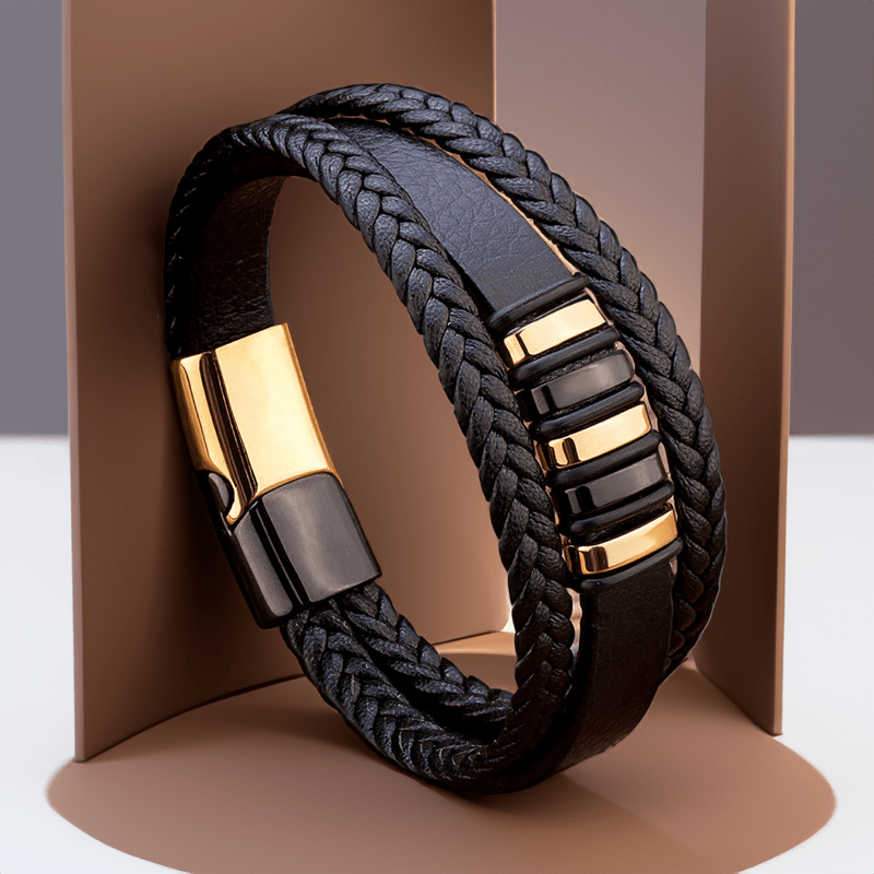 Bracelet en Cuir Véritable et Acier