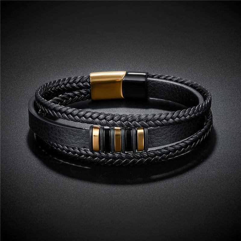 Bracelet en Cuir Véritable et Acier