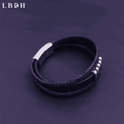 Bracelet en Cuir Véritable et Acier
