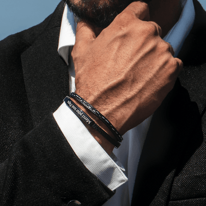 Bracelet Cuir et Acier Personnalisé Homme - Gravure Offerte