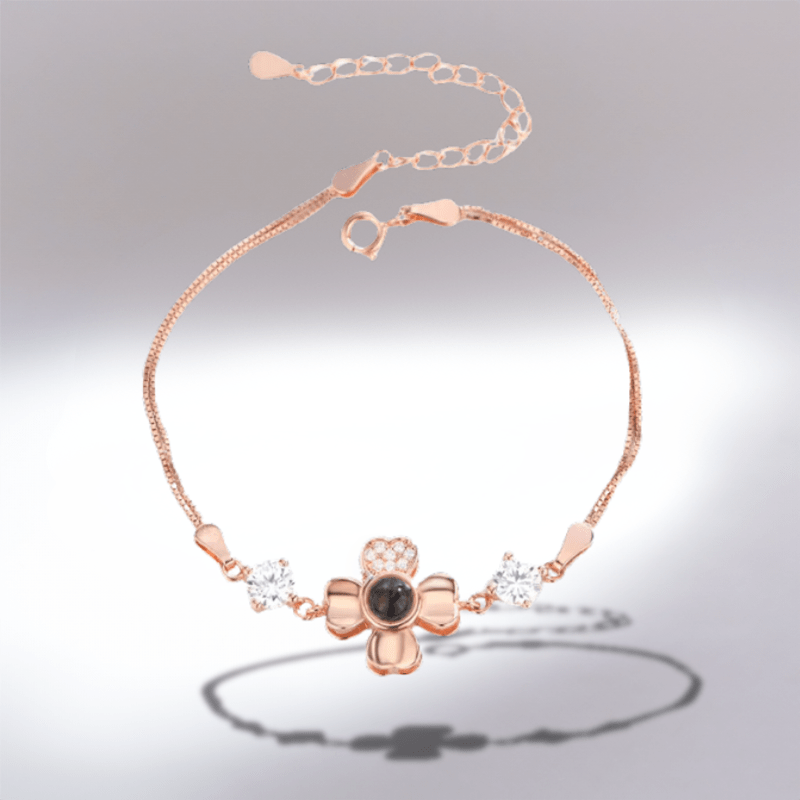 Bracelet photo personnalisé fleur en argent