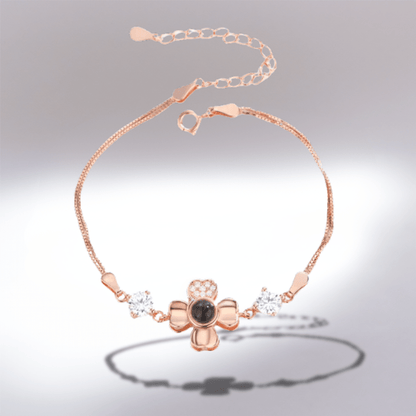 Bracelet photo personnalisé fleur en argent