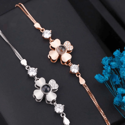 Bracelet photo personnalisé fleur en argent