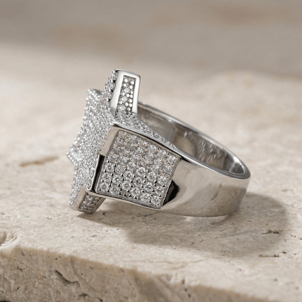 Bague Chevalière Diamant Homme Moissanite Étoile