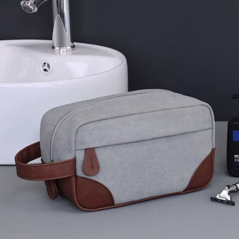 Grande trousse de toilette voyage homme - Toile et cuir