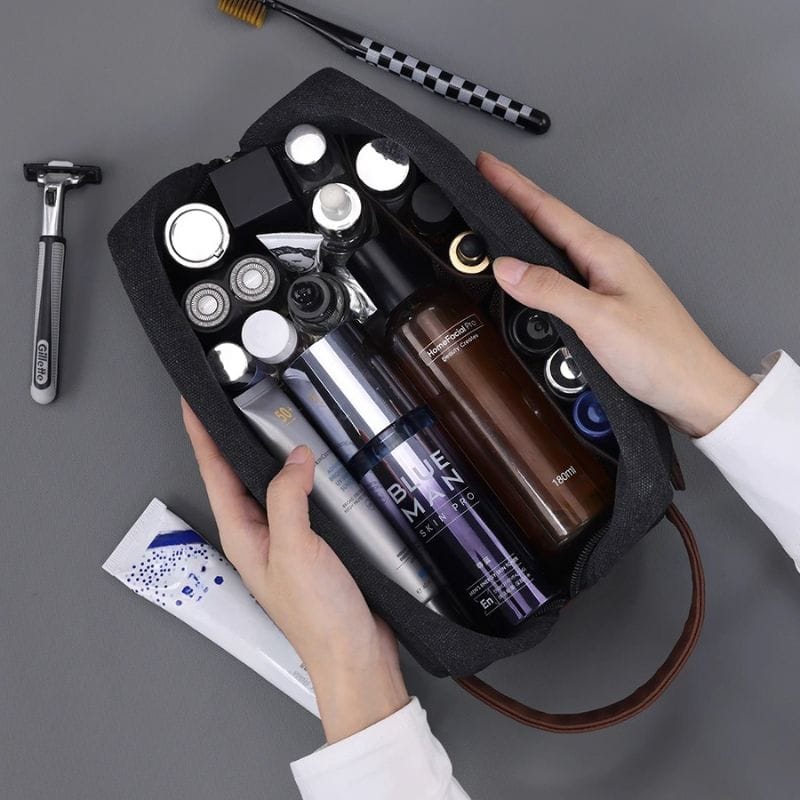 Grande trousse de toilette voyage homme - Toile et cuir