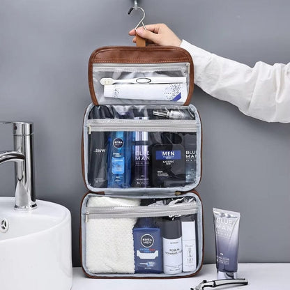 Trousse de toilette homme suspendue en cuir – Organisation et praticité
