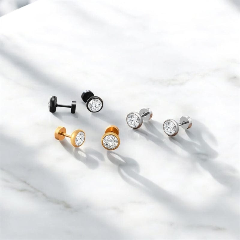 Boucles d'Oreilles Homme Diamant Discret - Puces Rondes