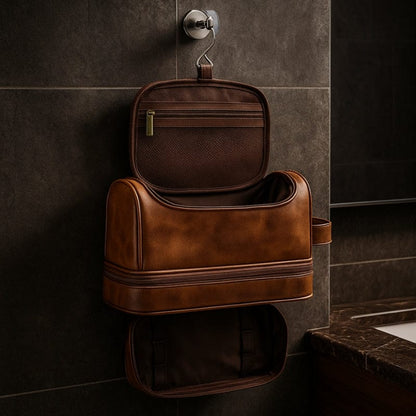 Trousse de toilette homme cuir suspendue luxe – Double compartiment