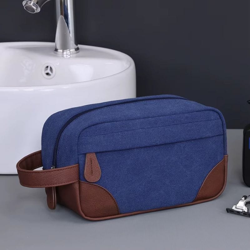 Grande trousse de toilette voyage homme - Toile et cuir