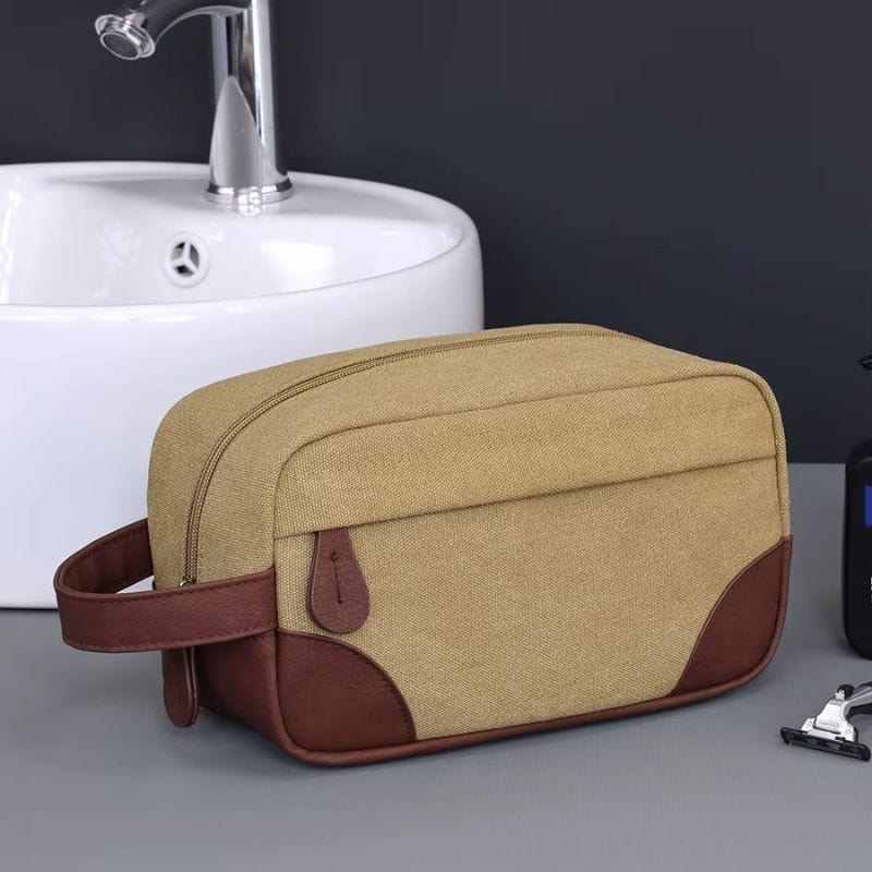 Grande trousse de toilette voyage homme - Toile et cuir