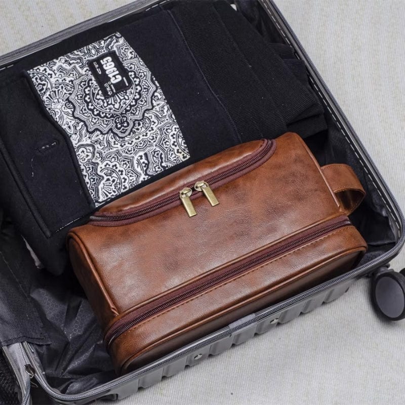 Trousse de toilette homme cuir suspendue luxe – Double compartiment