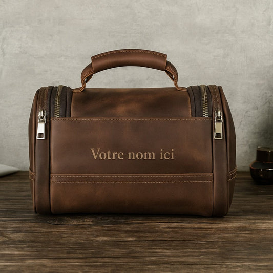 Trousse de toilette homme cuir vintage – Personnalisation gravure