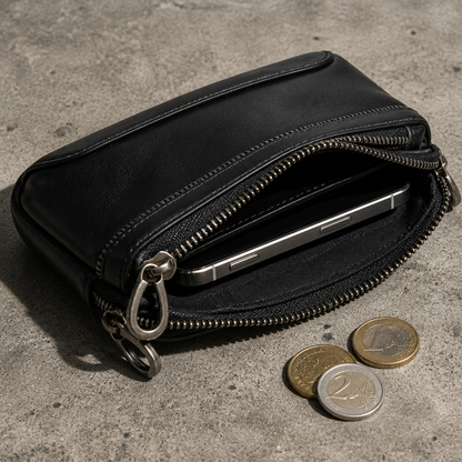 Banane Porte Monnaie Homme en Cuir Véritable Noir